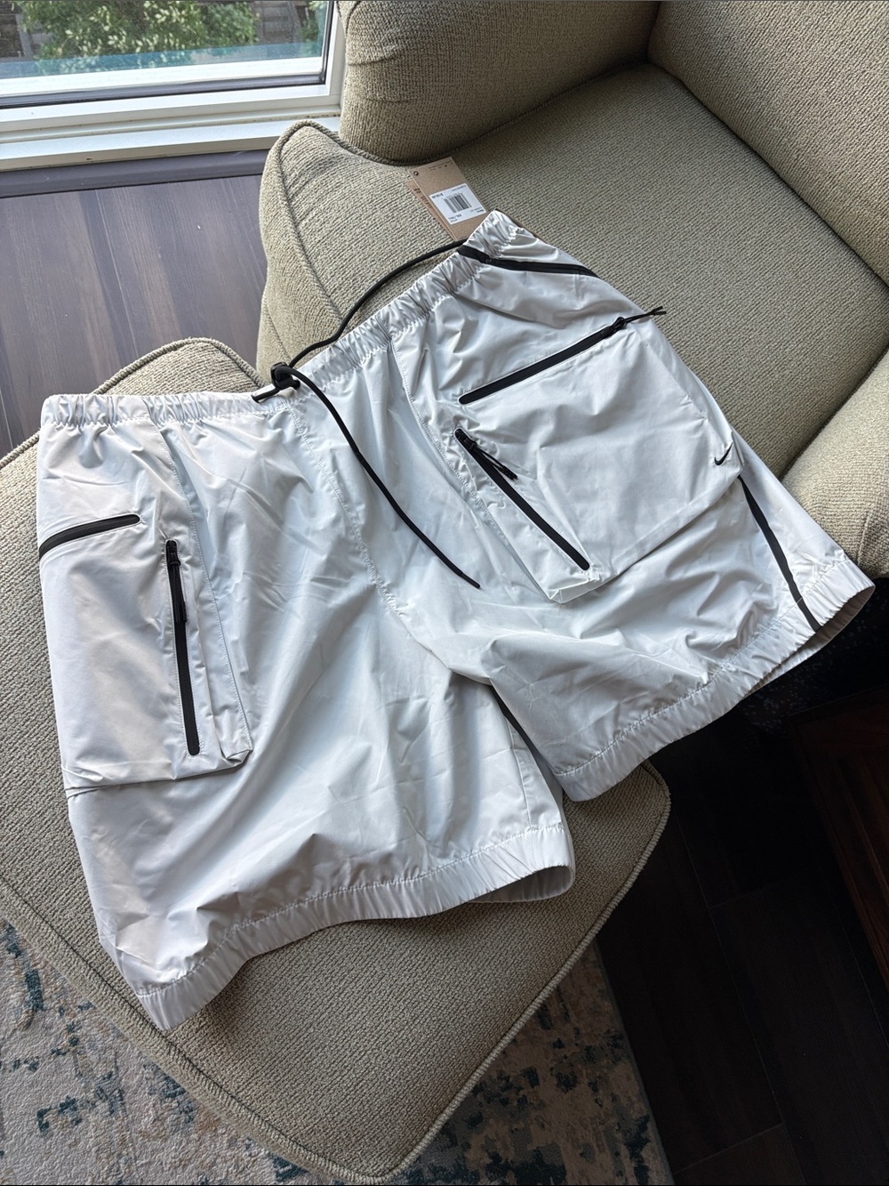 Nike White Men's Athletic Shorts with Black Zippers